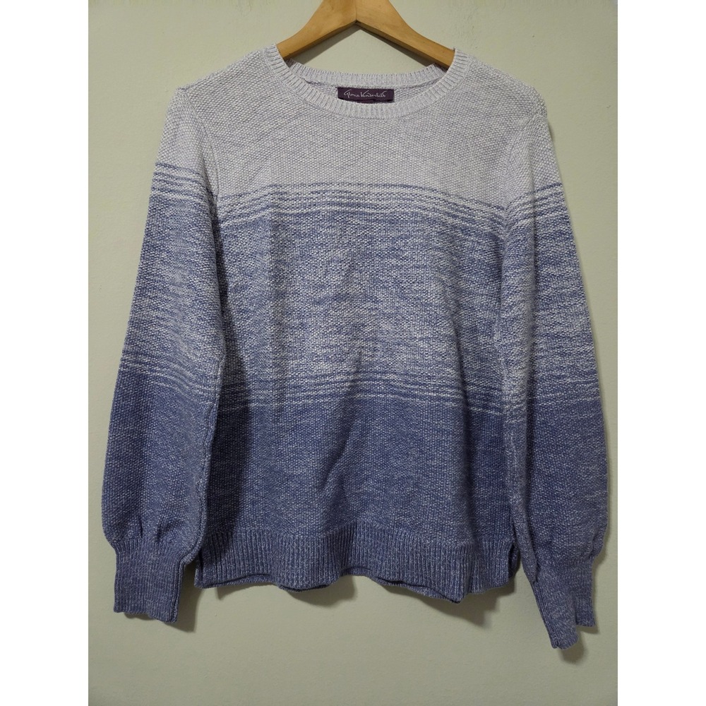 Gloria Vanderbilt Womens Ombre Blue White Textured Knit Crewneck Sweater Size M‎
